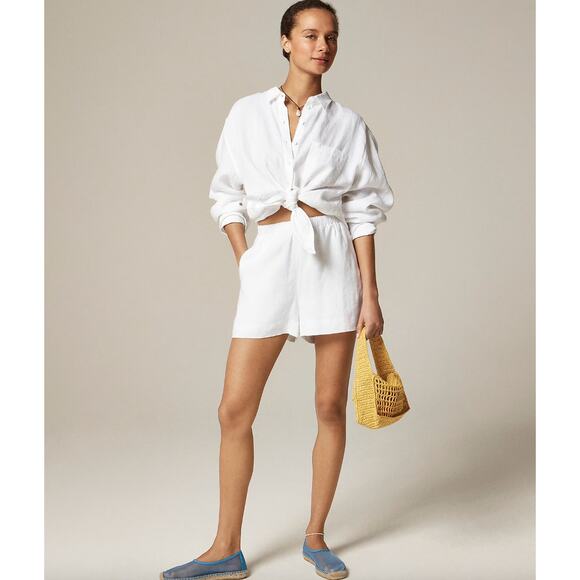 J.Crew 3" Stratus Short Linen Natural Beige Relaxed Pull On Casual Medium NWT - Picture 2 of 10